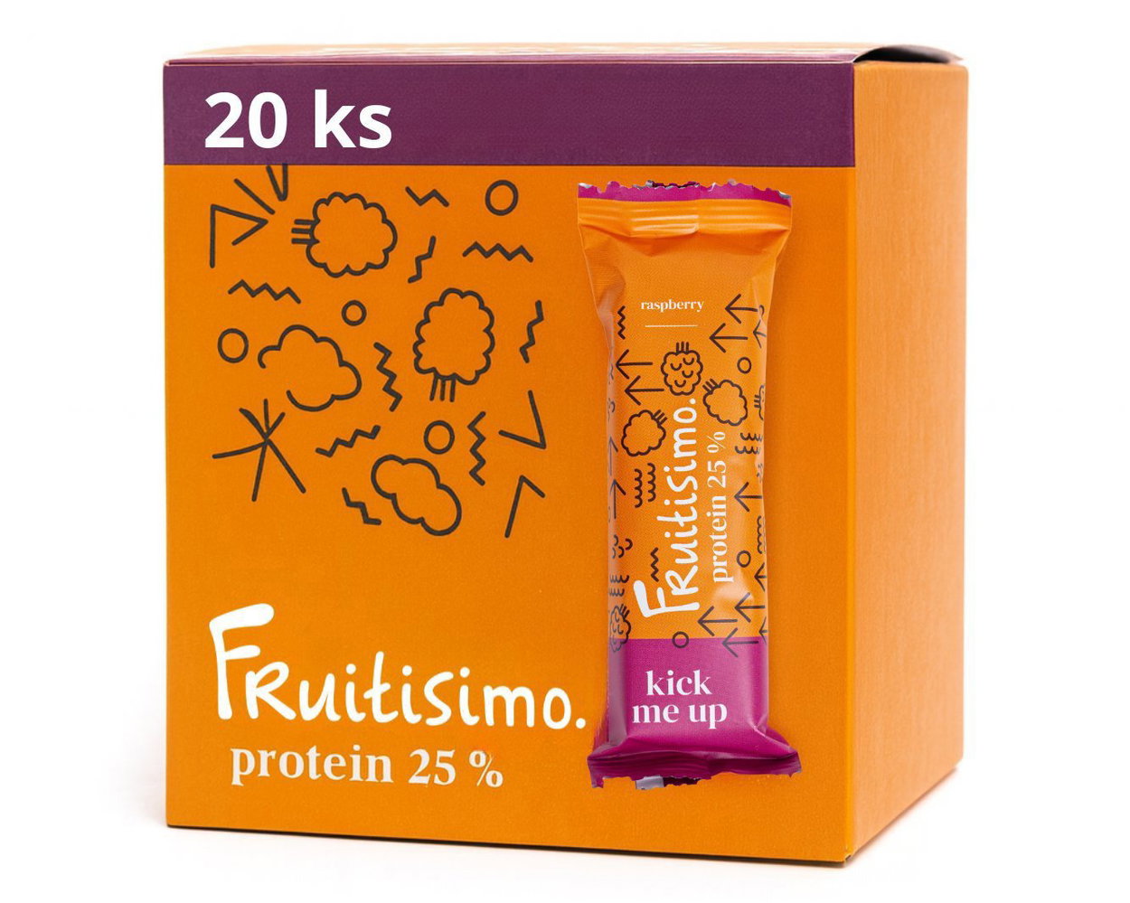 Fruitisimo Kick Me Up Protein 25% Raspberry protein bar, 20 pack