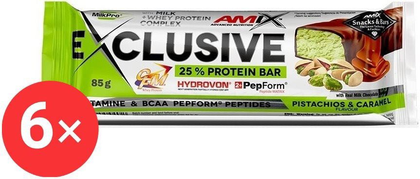 Amix Nutrition Exclusive Protein Bar, 6 x 85g, Pistachios-Caramel