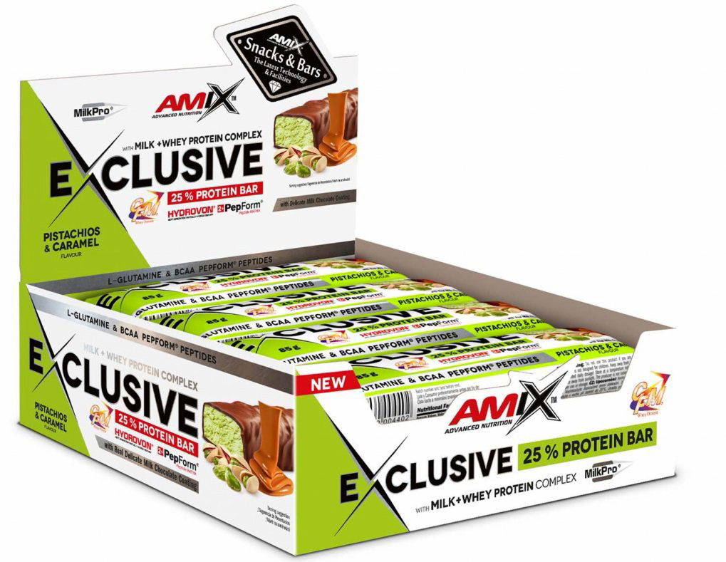 Amix Nutrition Exclusive Protein Bar, 6 x 85g, Pistachios-Caramel