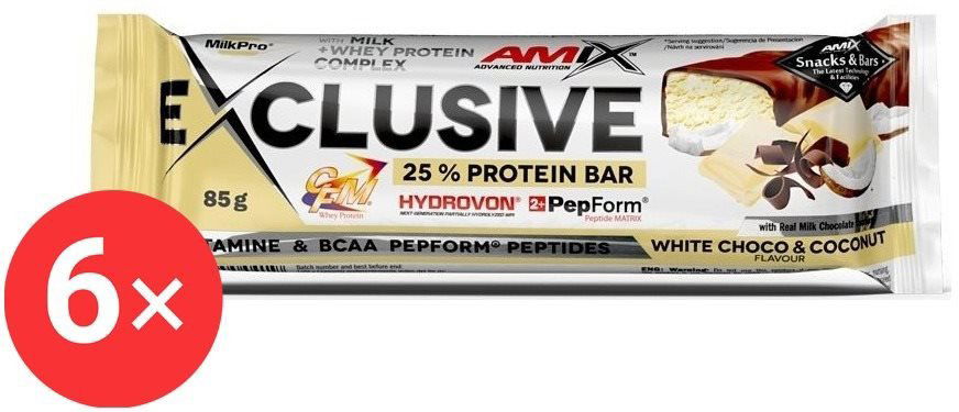 Amix Nutrition Exclusive Protein Bar, 6 x 85g, White-Chocolate-Coconut