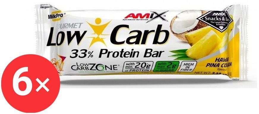 Amix Nutrition Low-Carb 33% Protein Bar, 6 x 60g, Pineapple-Coconut