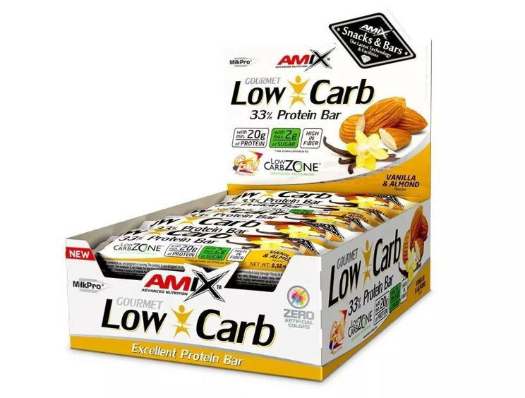 Amix Nutrition Low-Carb 33% Protein Bar, 6 x 60g, Vanilla-Almond