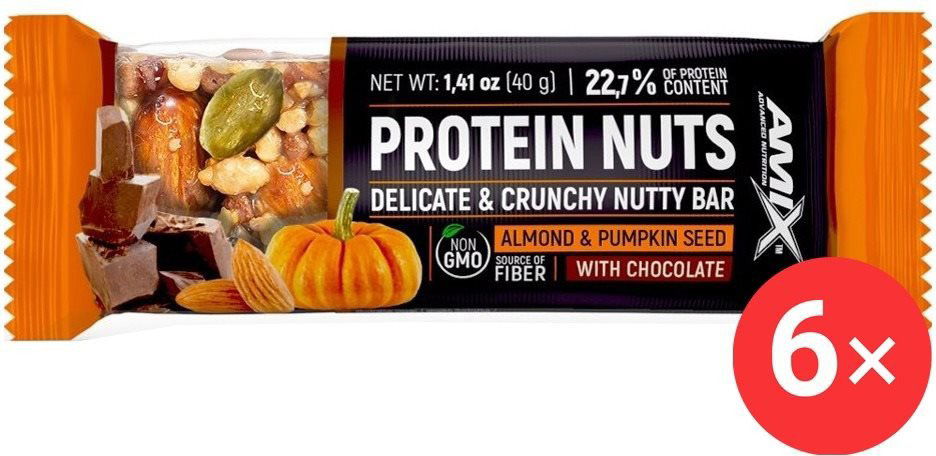 Amix Nutrition Protein Nuts Bar, 6 x 40g, Almond, Pumpkin Seeds