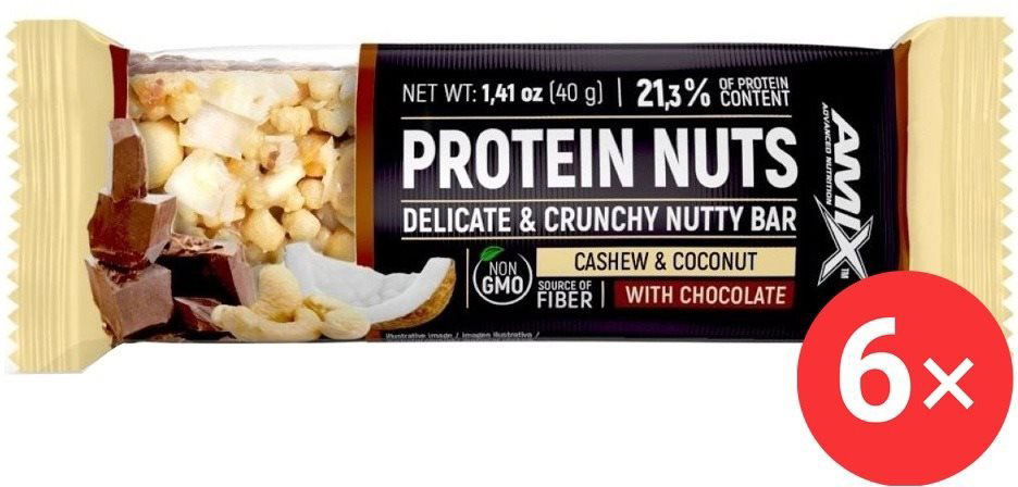 Amix Nutrition Protein Nuts Bar, 6 x 40g, Cashew, Coconut