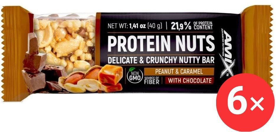 Amix Nutrition Protein Nuts Bar, 6 x 40g, Peanut, Caramel
