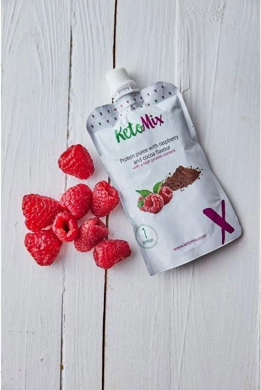 KetoMix Proteinové pyré s příchutí maliny a kakaa