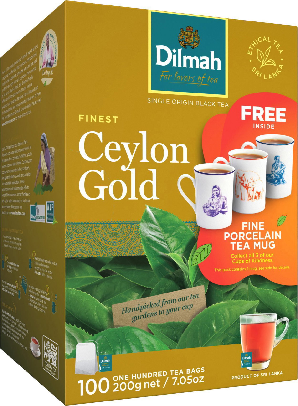 Čaj Dilmah Čaj černý Ceylon Gold 100 × 2 g + hrnek