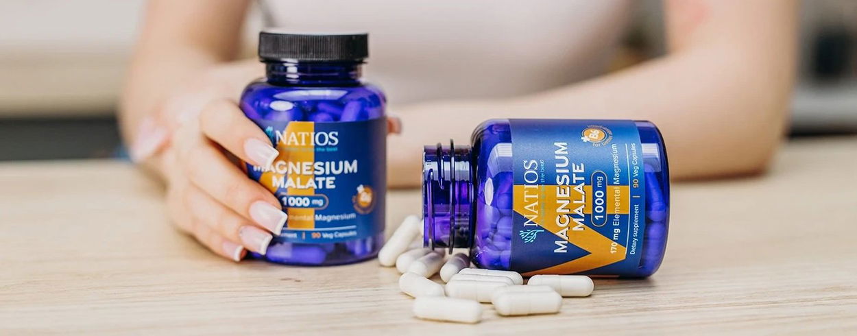 NATIOS Magnesium Malate 1000 mg + B6, 90 veg. kapslí, (elem. hořčík 170 mg)