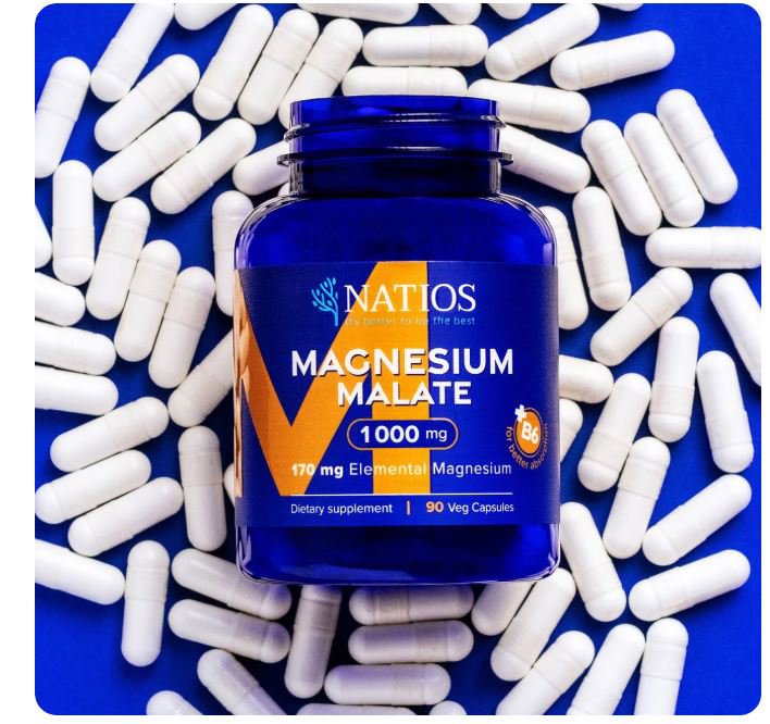NATIOS Magnesium Malate 1000 mg + B6, 90 veg. kapslí, (elem. hořčík 170 mg)