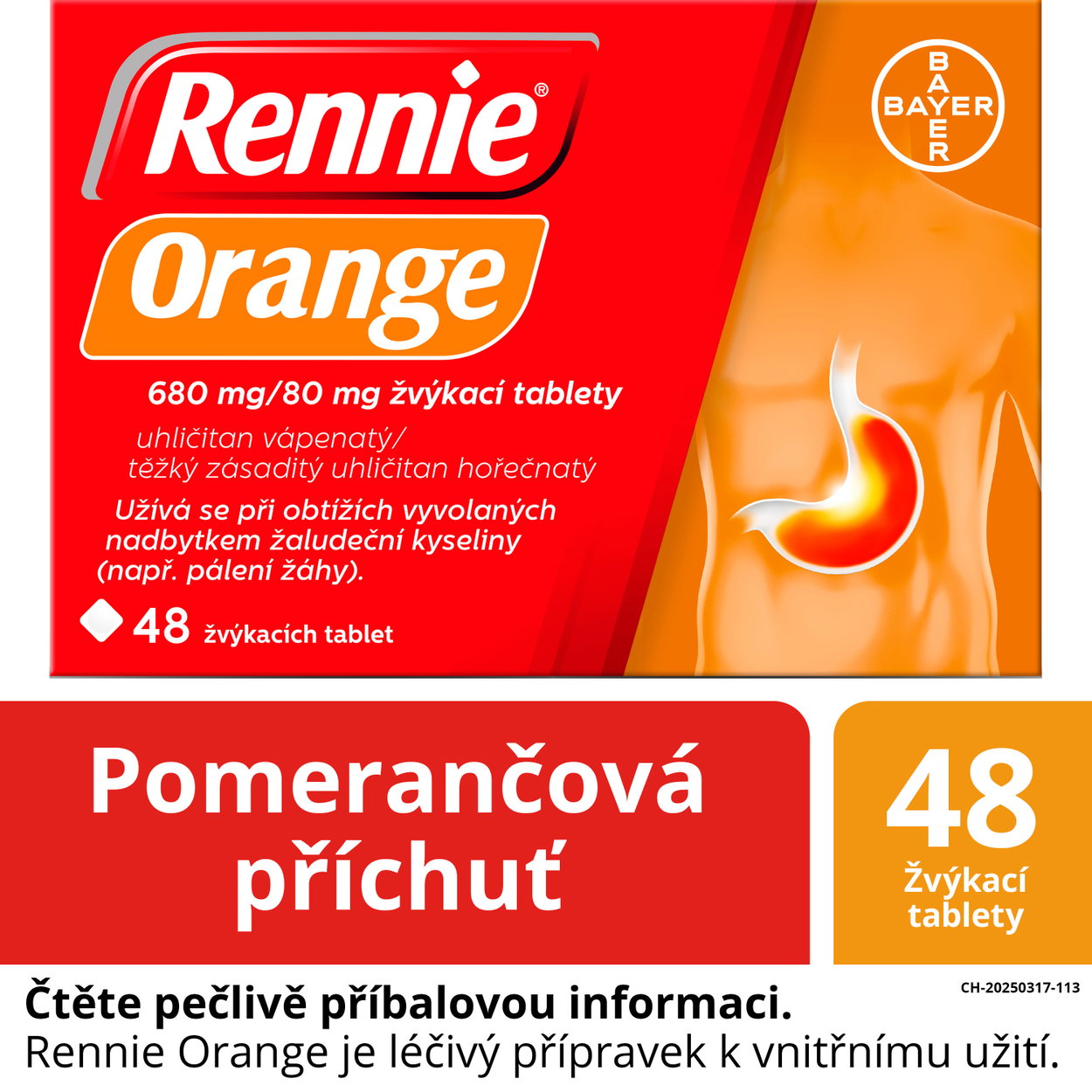 Registered medicinal product Rennie Orange 680 mg/80 mg 48 tablets