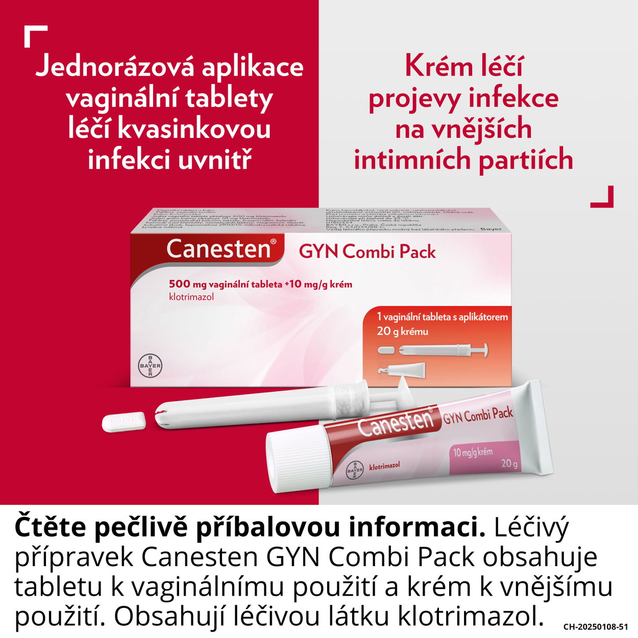 Registered medicinal product Canesten GYN COMBI PACK vaginal tablet and cream