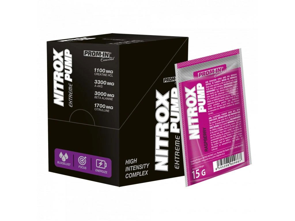 Anabolizér PROM-IN Essential Nitrox Pump Extreme 10 x 15 g malina