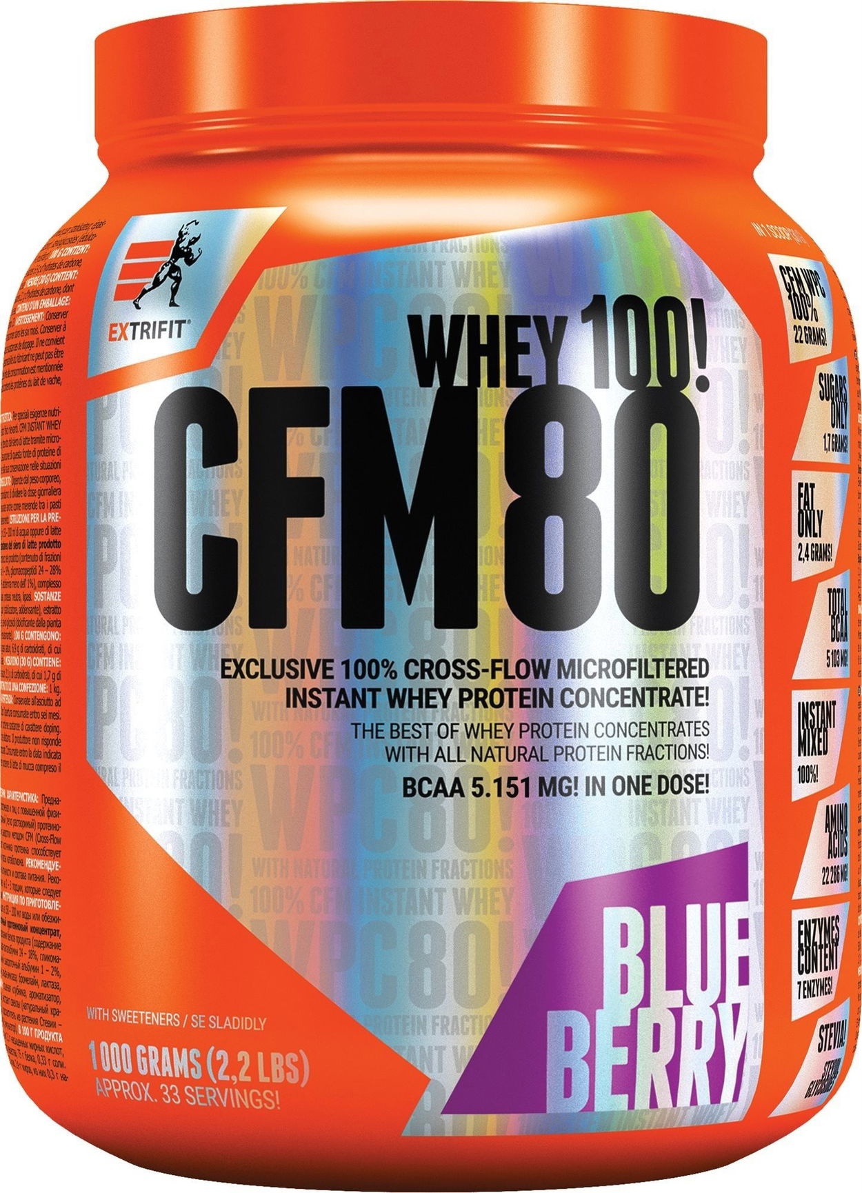 Protein Extrifit CFM Instant Whey 80, 1000g , blueberry