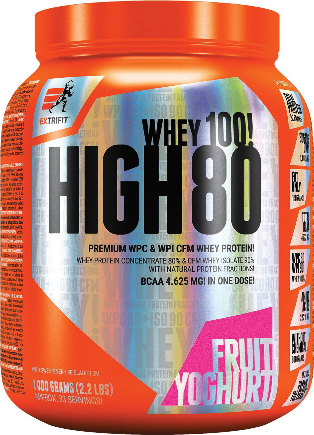 Protein Extrifit High Whey 80, 1000g, fruit yoghurt