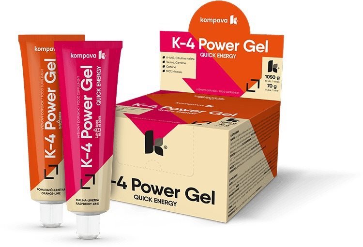Energetický gel Kompava K4 Power Gel 70 g, 15 ks, malina-limetka