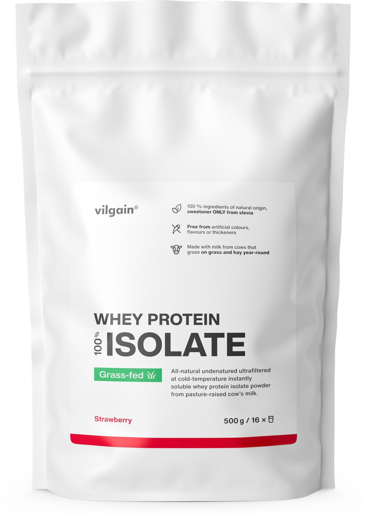 Vilgain Grass-Fed Whey Protein Isolate 500 g Strawberry