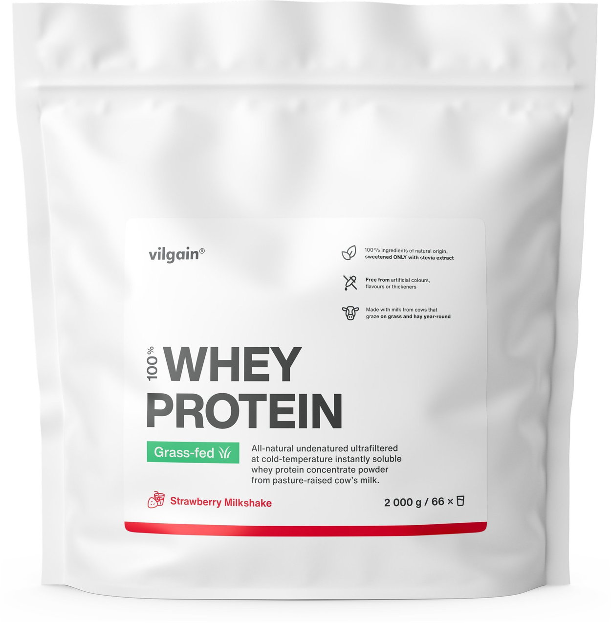 Vilgain Grass-Fed Whey Protein 2000 g strawberry milkshake