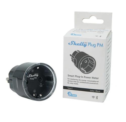 Intelligente Steckdose Shelly Plug PM Gen3, Steckdose mit Verbrauchsmessung, WLAN, Schwarz