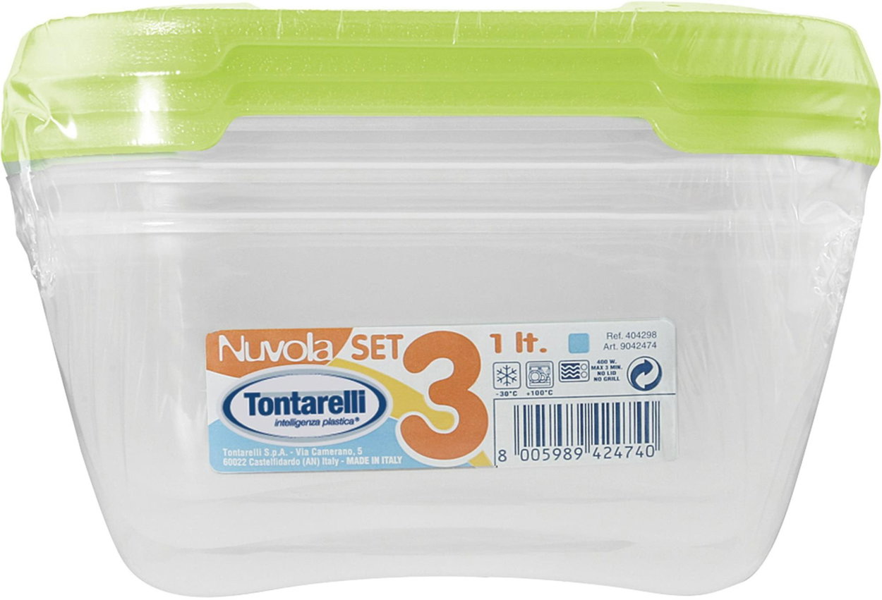 Satz Tontarelli-Lebensmittelgläser Satz Nuvola-Lebensmittelgläser 3 × 1 l transparette/grün