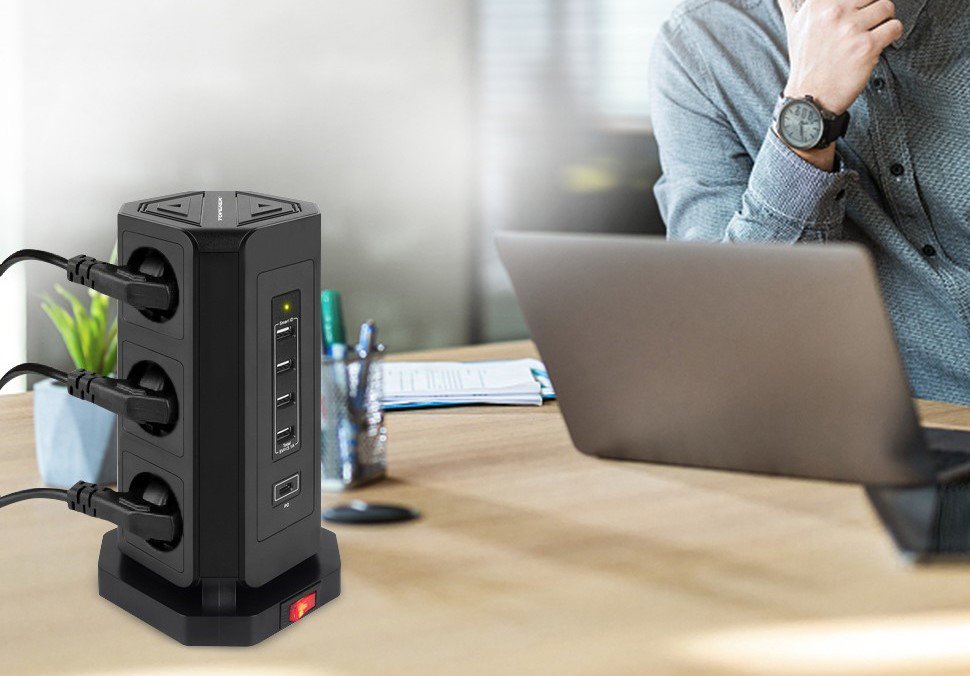 TOPREK USB Vertical Power Strip TP-VD5U9E hosszabbító kábel