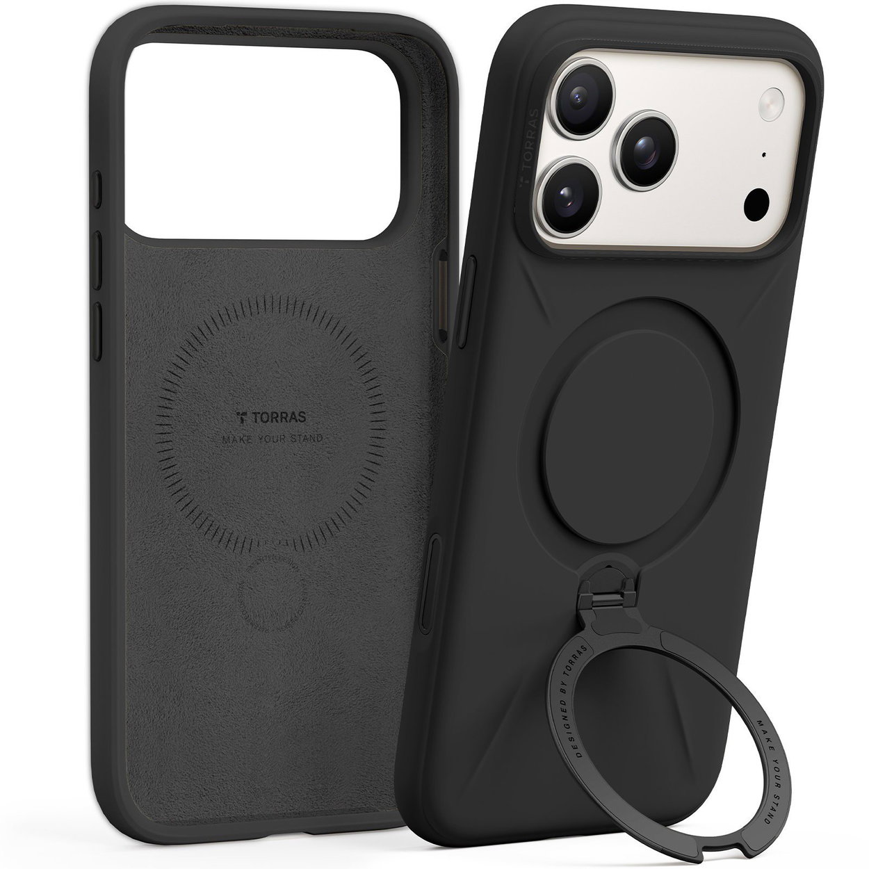Torras Ostand Q3 Silicone Obsidian Black iPhone 17 Pro Max mobiltok