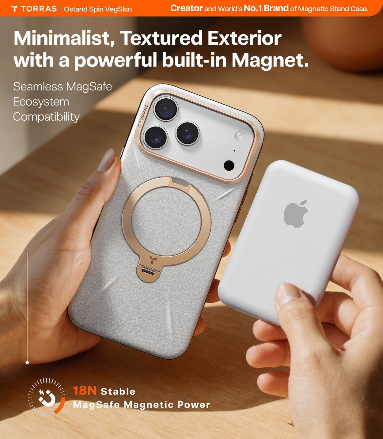 Handyhülle Torras Ostand Q3 VegSkin Pearl Gray iPhone 17 Pro Max