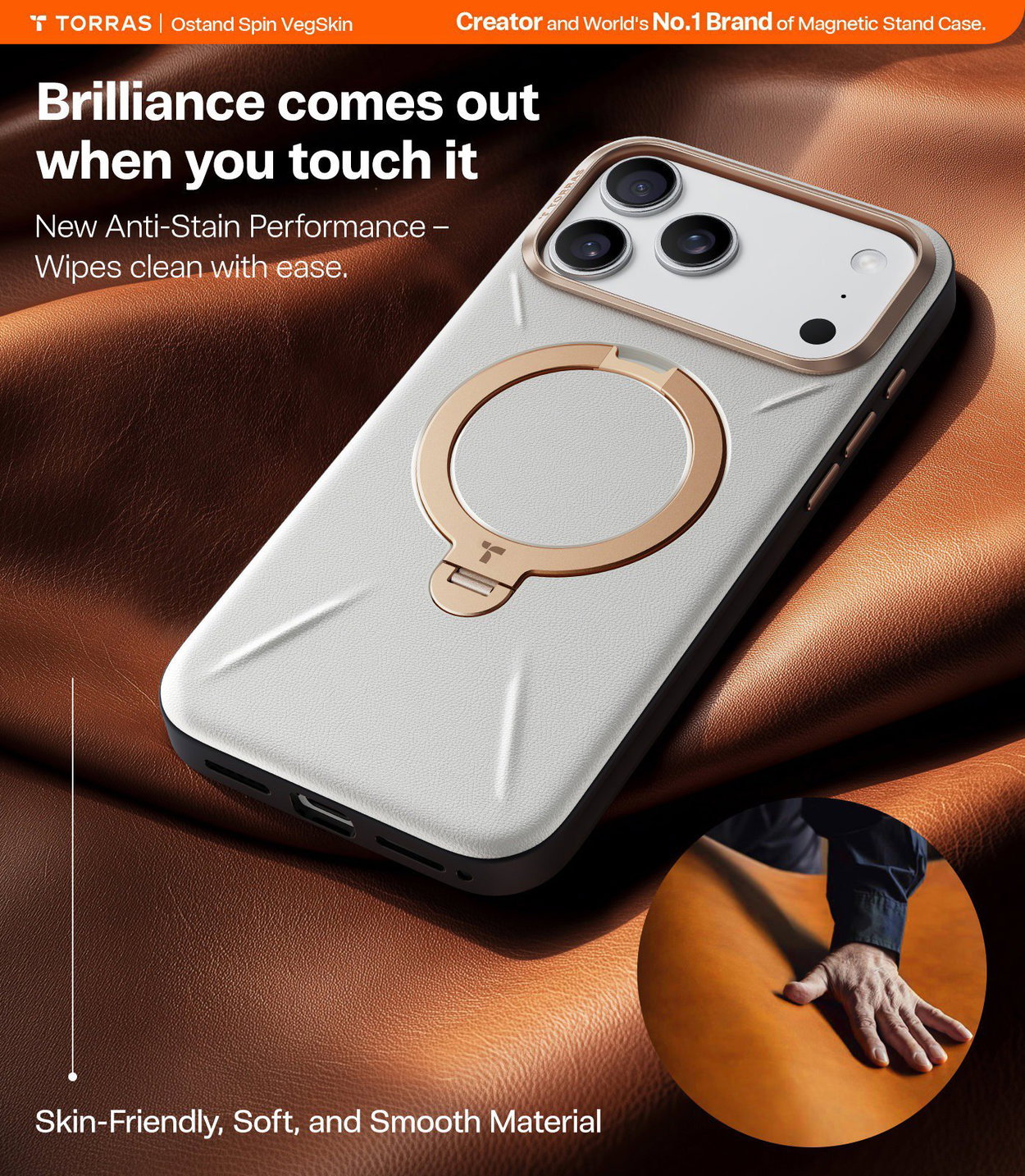 Handyhülle Torras Ostand Q3 VegSkin Pearl Gray iPhone 17 Pro Max