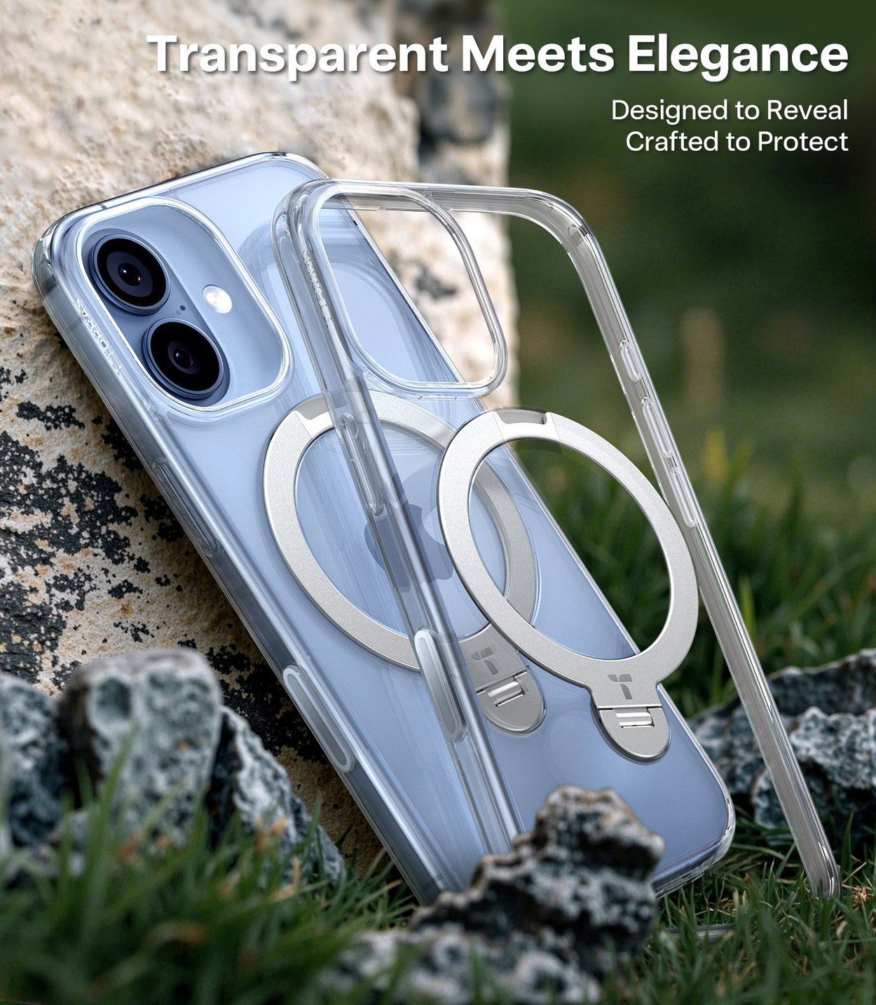 Torras Ostand Q3 Spin Clear mobiltelefon tok iPhone 17