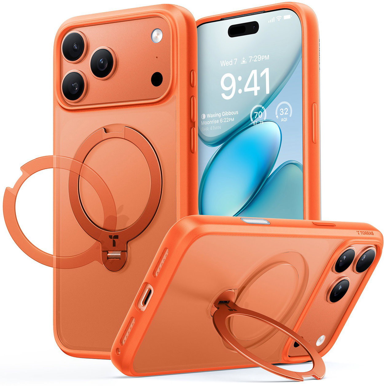 Torras Ostand Q3 Spin Energy Orange phone cover for iPhone 17 Pro