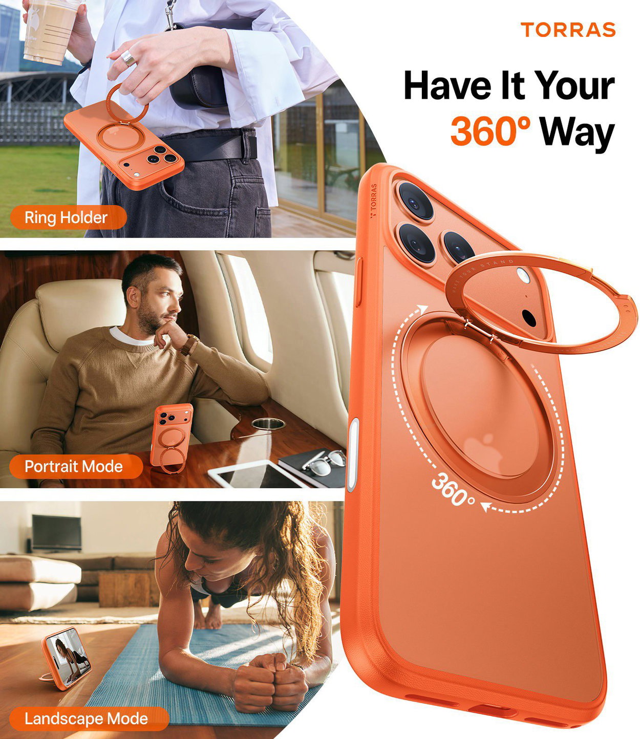 Torras Ostand Pro Energy Orange mobile phone case for iPhone 17 Pro