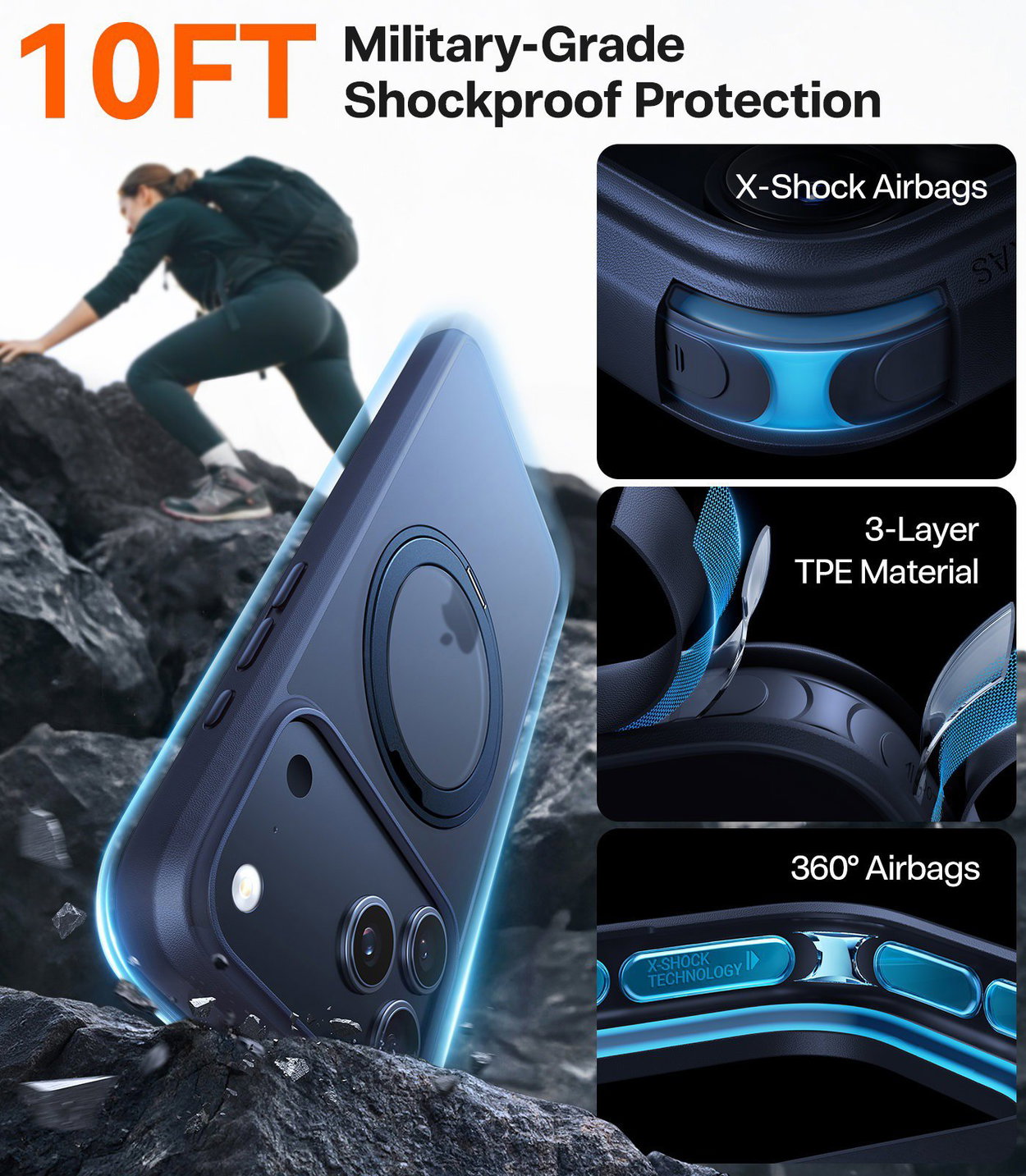 Torras Ostand Pro Midnight Blue phone case for iPhone 17 Pro Max