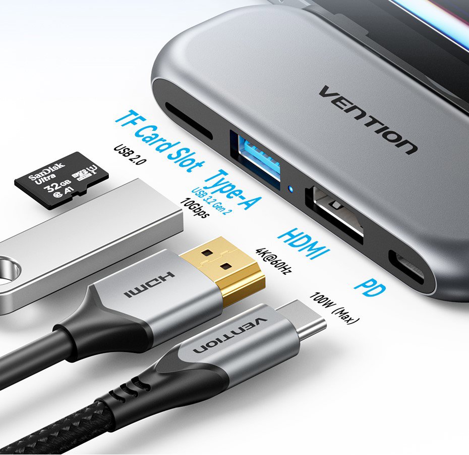 Vention 4-in-1 USB-C Cable-Free Docking Station