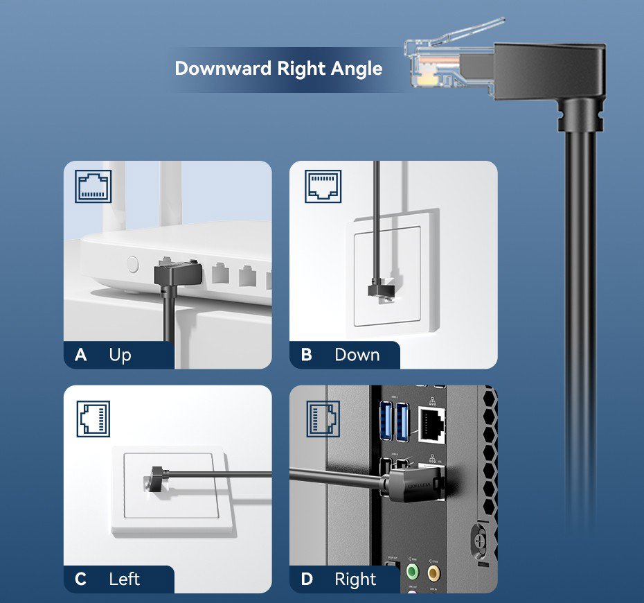 Vention Cat.6 UTP Downward Right Angle Ethernet Patch Cable 2M Black network cable