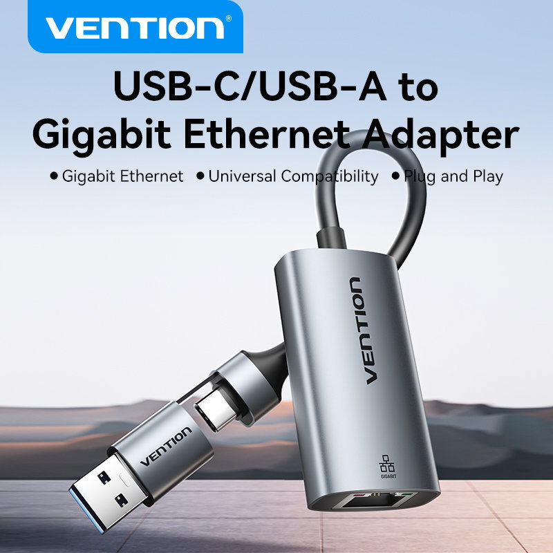 Vention USB-C + USB-A to Gigabit Ethernet Adapter 0.15M Gray Aluminum Alloy Type