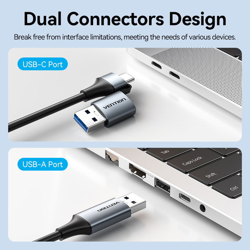Vention USB-C + USB-A to Gigabit Ethernet Adapter 0.15M Gray Aluminum Alloy Type