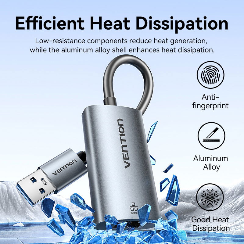 Vention USB-A to Gigabit Ethernet Adapter 0.15M Gray Aluminum Alloy Type