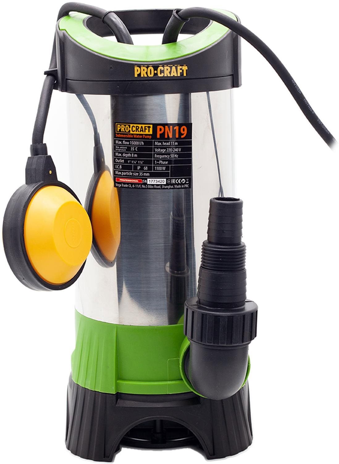 Sump pump PROCRAFT submersible water sump pump PN19 1,1 kW, 15000 l/h