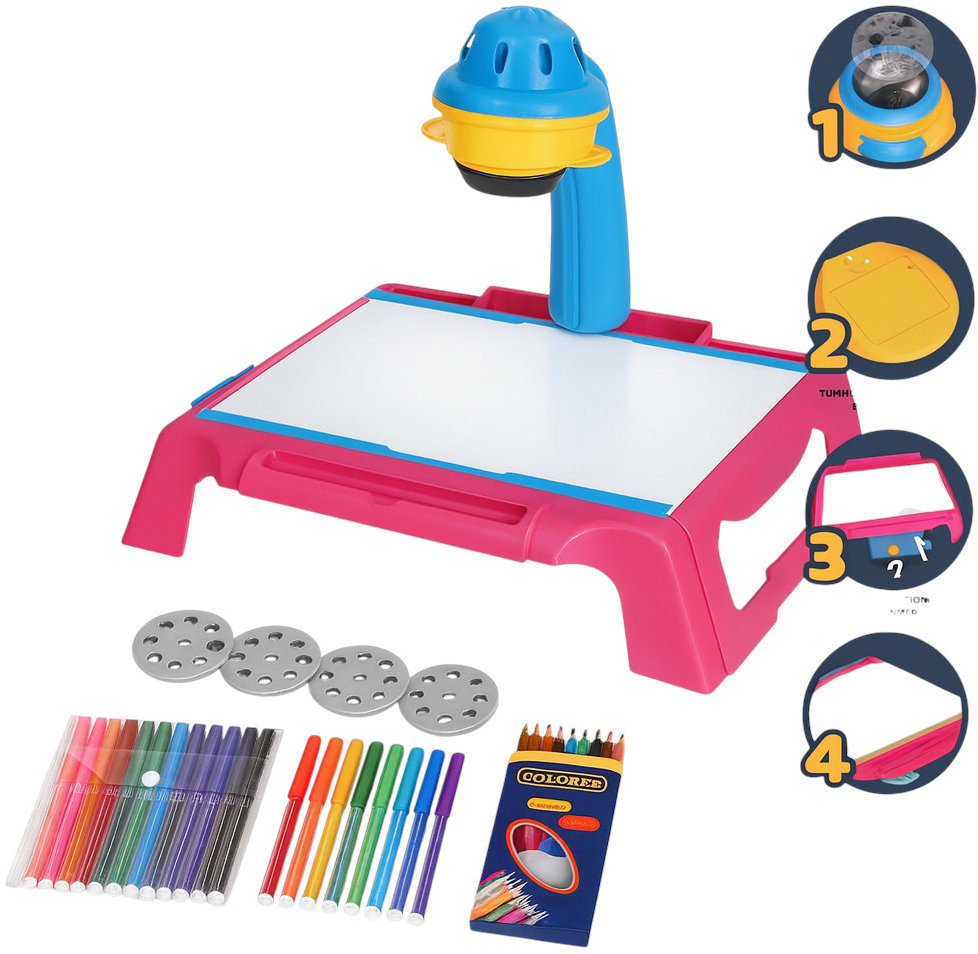 Painting projector KIK KX2933 Children's projector - drawing table with stencils and markers, pink