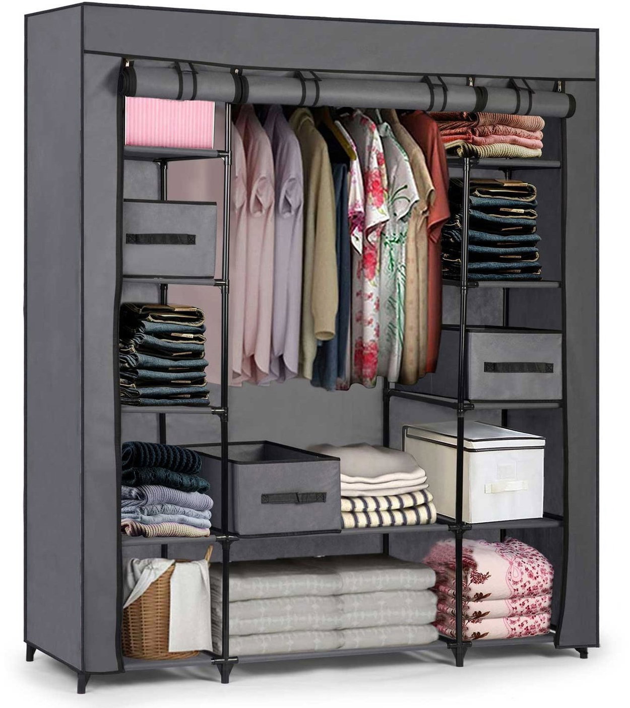 Massido 680010 large fabric wardrobe with drawers 45 × 135 × 170cm, dark grey