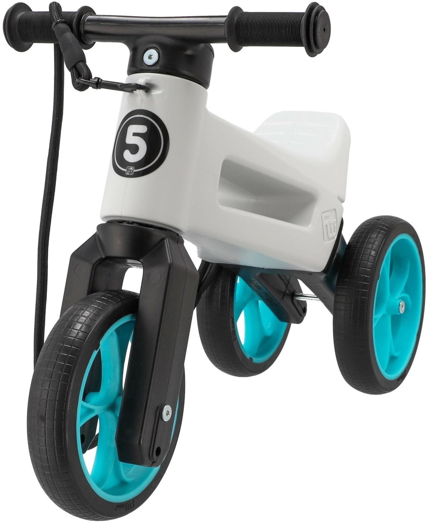 Teddies Odrážedlo FUNNY WHEELS Rider SuperSport bílé/tyrkys 2v1+popruh