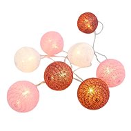 Aca Lighting textile pink and white balls, warm white, 2 × AA, 285 cm, IP20 - Light Chain