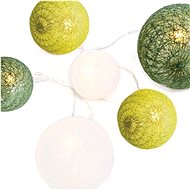 Aca Lighting textile green-white balls, warm white, 2 × AA, 285 cm, IP20 - Light Chain
