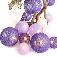 Aca Lighting textile purple-white balls, warm white, 2 × AA, 285 cm, IP20 - Light Chain