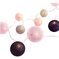 Aca Lighting textile pink-grey round, warm white, 2 × AA, 285 cm, IP20 - Light Chain