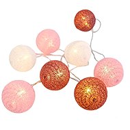 Aca Lighting textile pink and white balls, warm white, 2 × AA, 285 cm, IP20 - Light Chain
