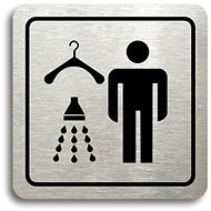 Accept Pictogram "men's changing room with shower" (80 × 80 mm) (silver plate - black print) - Sign