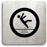 Accept Pictogram Caution, Slippery Floor (80 × 80mm) (Silver Plate - Black Print without Frame) - Sign