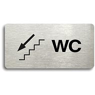 Accept Pictogram "WC LEFT, DOWN" (160 × 80mm) (Silver Plate - Black Print without Frame) - Sign