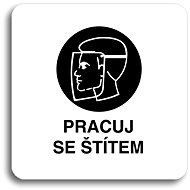 Accept Pictogram Work with Shield (80 × 80mm) (White Plate - Black Print without Frame) - Sign