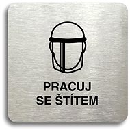Accept Pictogram Work with Shield V (80 × 80mm) (Silver Plate - Black Print without Frame) - Sign